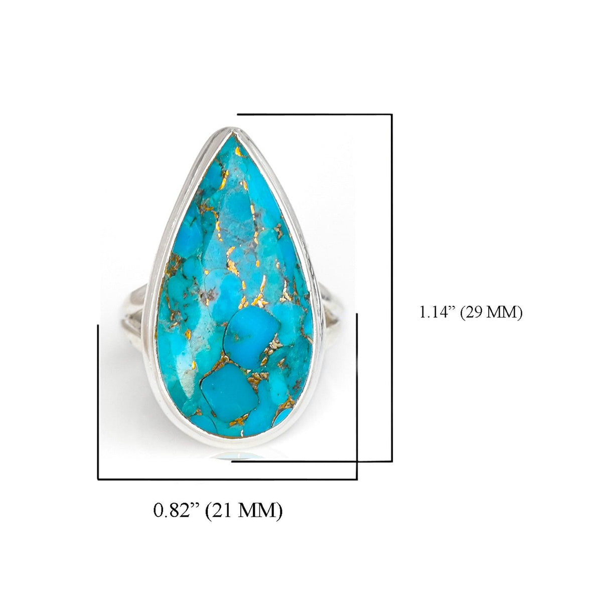 Blue Copper Turquoise Solid 925 Sterling Silver Ring Jewelry - YoTreasure