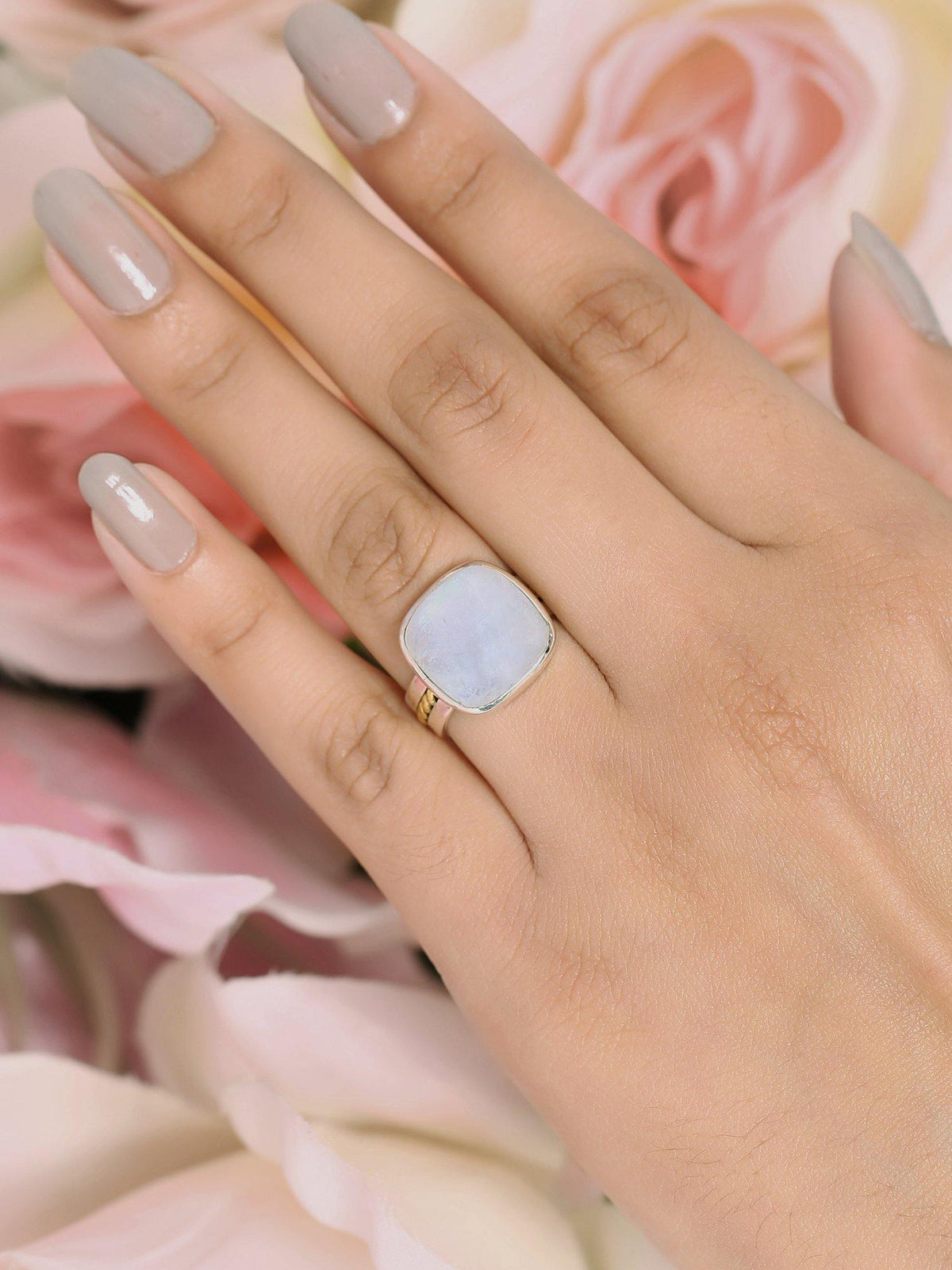 Rainbow Moonstone Solid 925 Sterling Silver Brass Ring Jewelry - YoTreasure