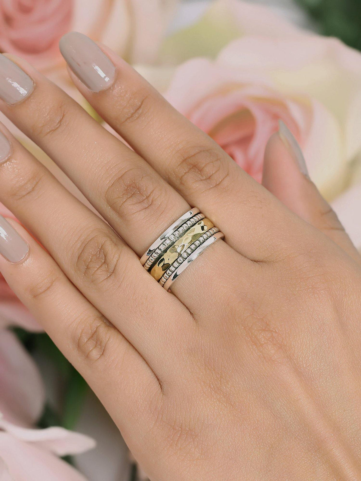 Solid 925 Sterling Silver Brass Meditation Spinning Ring Jewelry - YoTreasure
