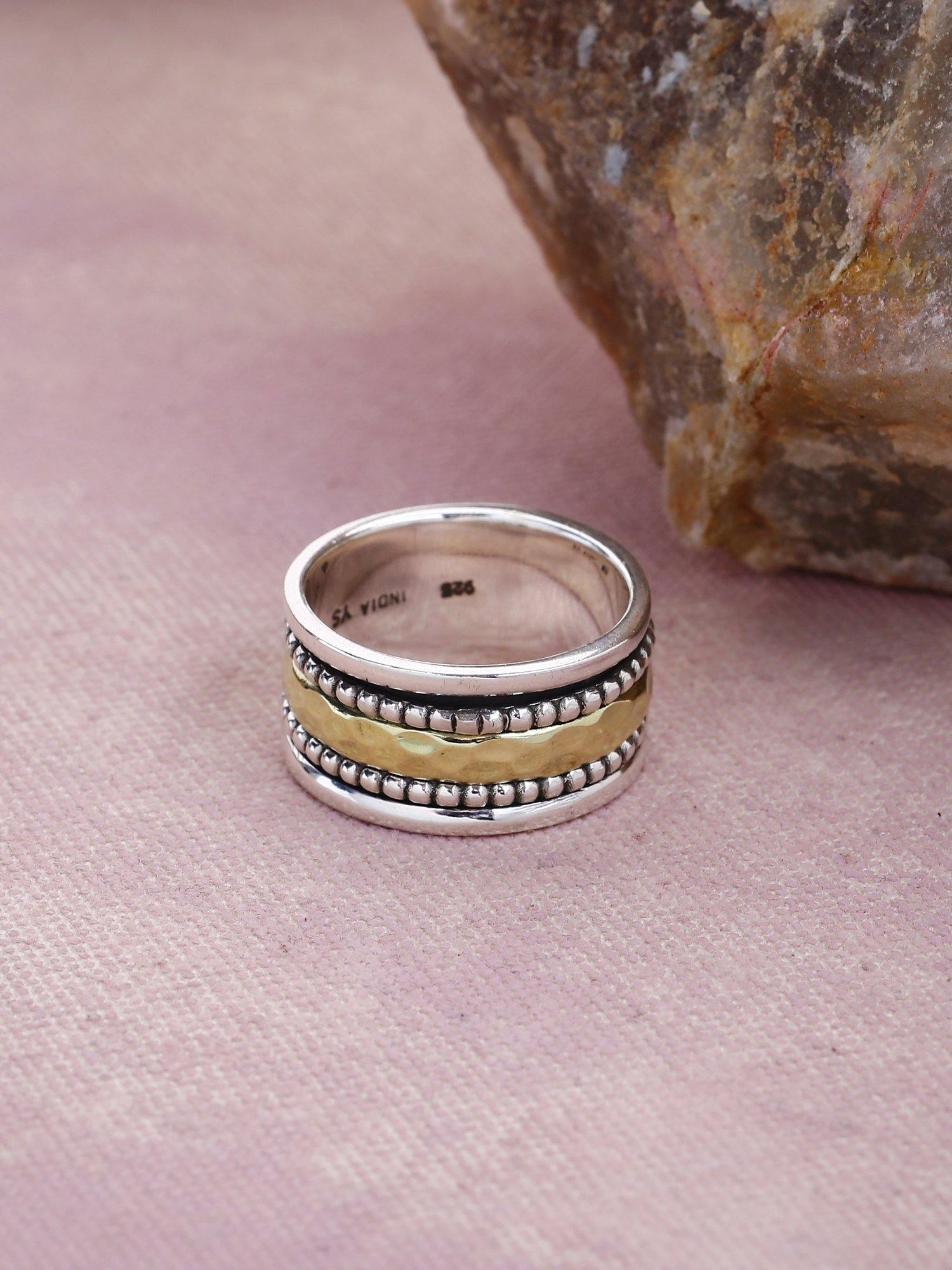 Solid 925 Sterling Silver Brass Meditation Spinning Ring Jewelry - YoTreasure