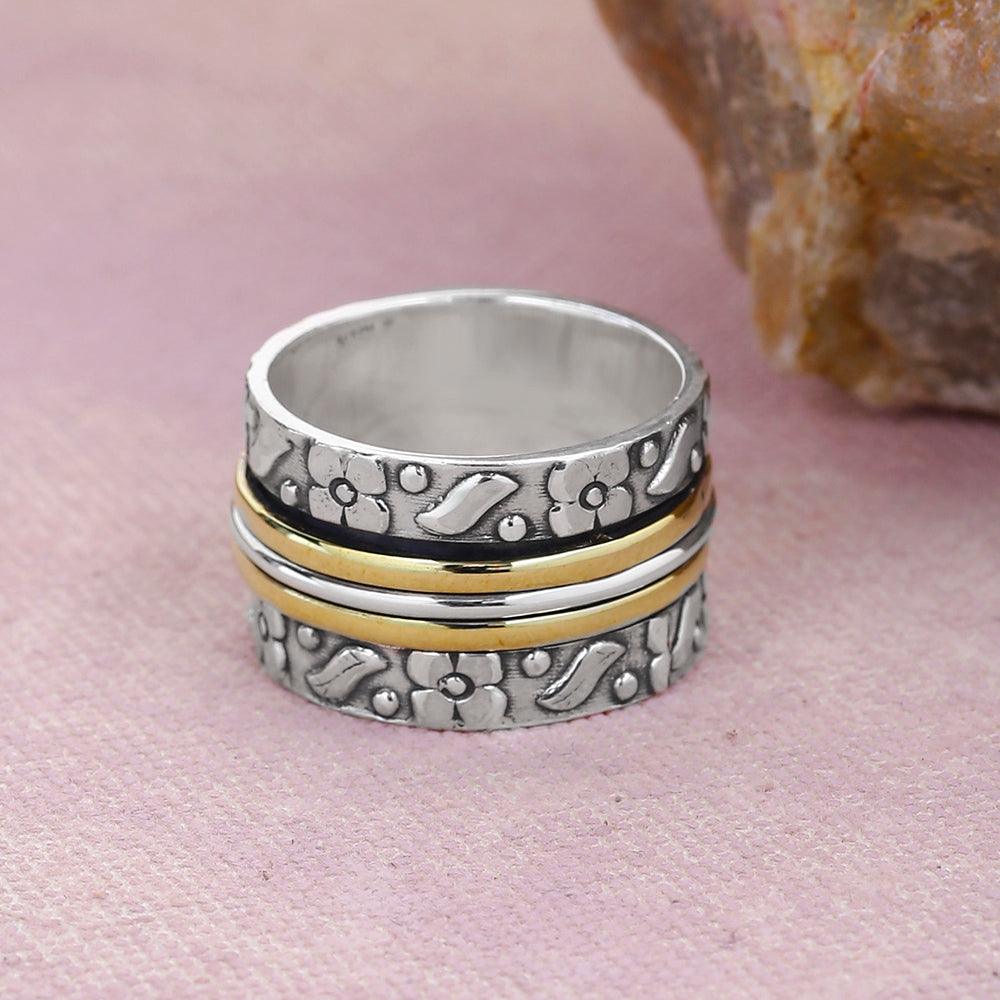 Solid 925 Sterling Silver Brass Meditation Spinning Ring Jewelry - YoTreasure