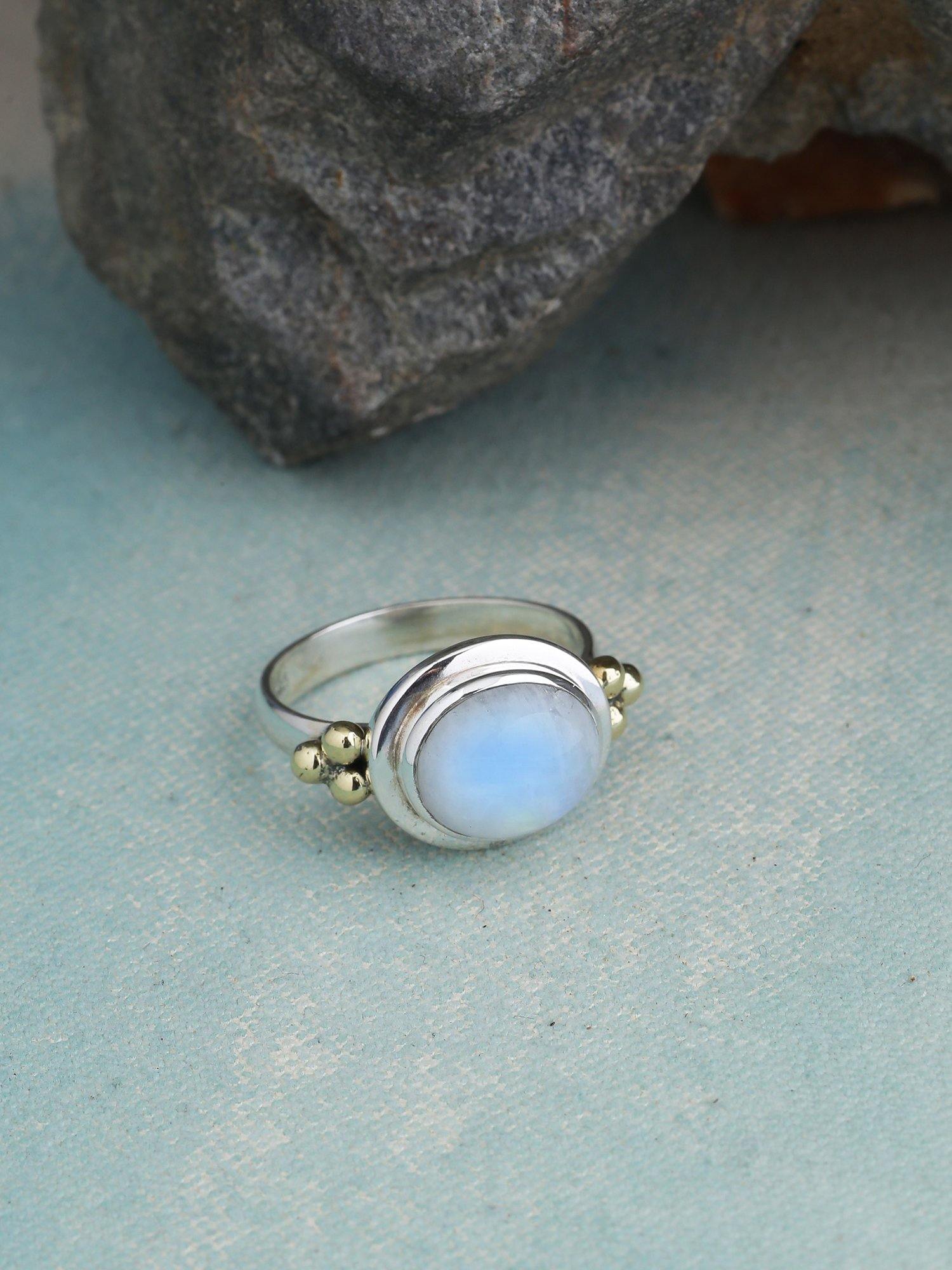 Rainbow Moonstone Solid 925 Sterling Silver Brass Ring Jewelry - YoTreasure