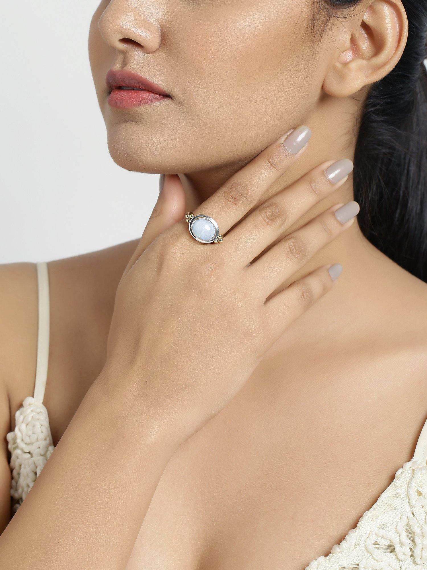 Rainbow Moonstone Solid 925 Sterling Silver Brass Ring Jewelry - YoTreasure