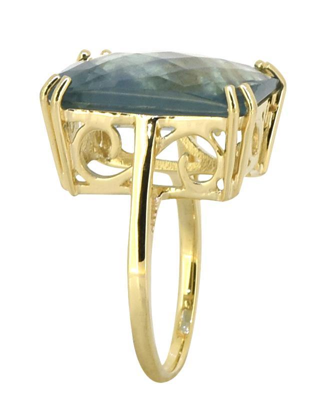 Blue Fluorite Solid 925 Sterling Silver Gold Plated Statement Ring Jewelry - YoTreasure
