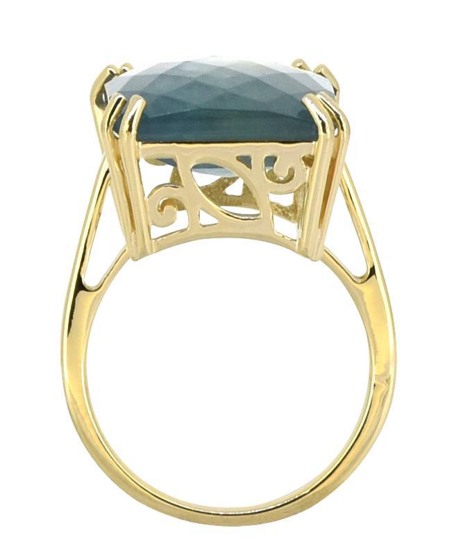 Blue Fluorite Solid 925 Sterling Silver Gold Plated Statement Ring Jewelry - YoTreasure