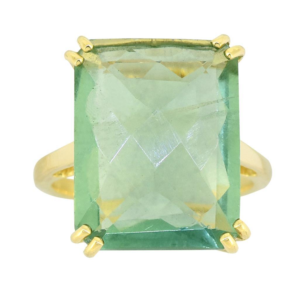 Green Fluorite Solid 925 Sterling Silver Gold Plated Statement Ring Jewelry - YoTreasure