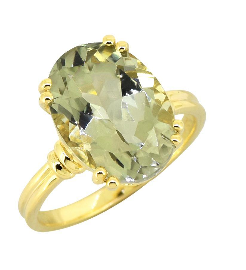 Green Amethyst Solid 925 Sterling Silver Gold Plated Ring Jewelry - YoTreasure