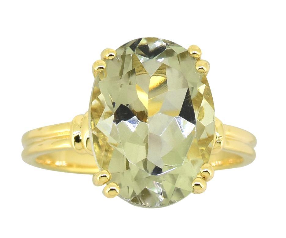 Green Amethyst Solid 925 Sterling Silver Gold Plated Ring Jewelry - YoTreasure