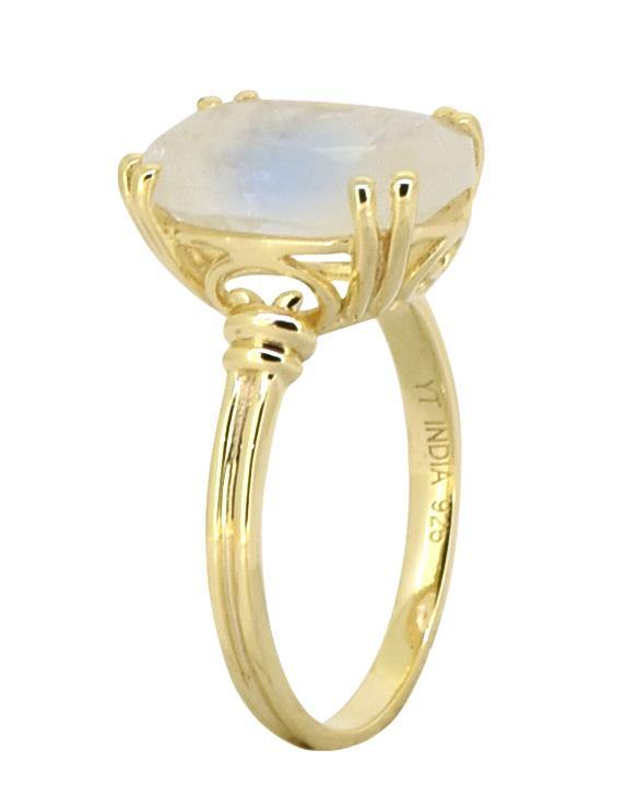 Moonstone Solid 925 Sterling Silver Gold Plated Ring Jewelry - YoTreasure