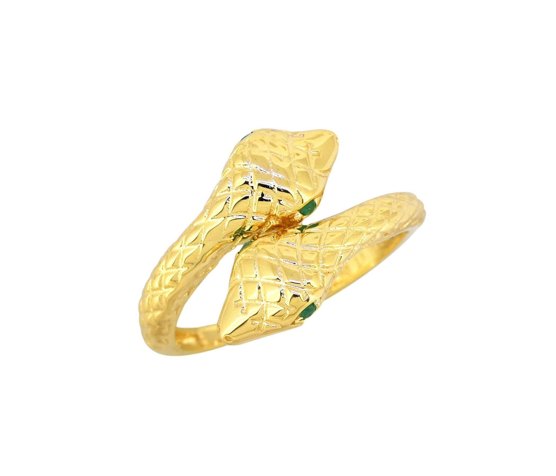 Green Onyx Solid 925 Sterling Silver Gold Plated Snake Stackable Rings Vintage Retro Jewelry - YoTreasure