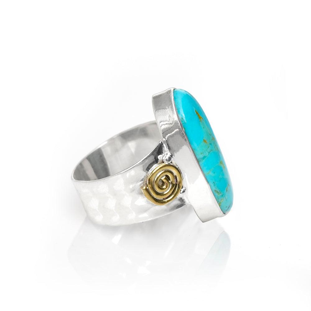 Blue Mohave Turquoise Solid 925 Sterling Silver Brass Ring Genuine Gemstone Jewelry - YoTreasure