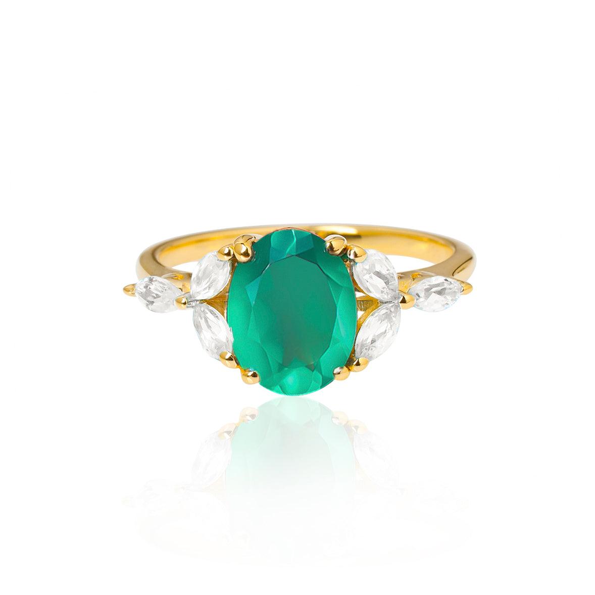 Green Onyx & White Topaz 14k Gold Over 925 Silver Ring - YoTreasure