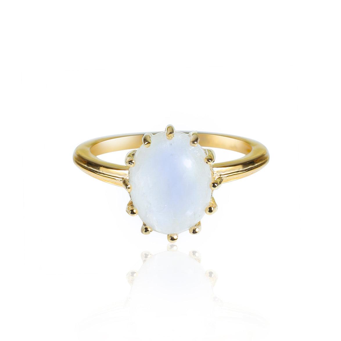 Rainbow Moonstone Ring in 14k Gold Over 925 Silver - YoTreasure