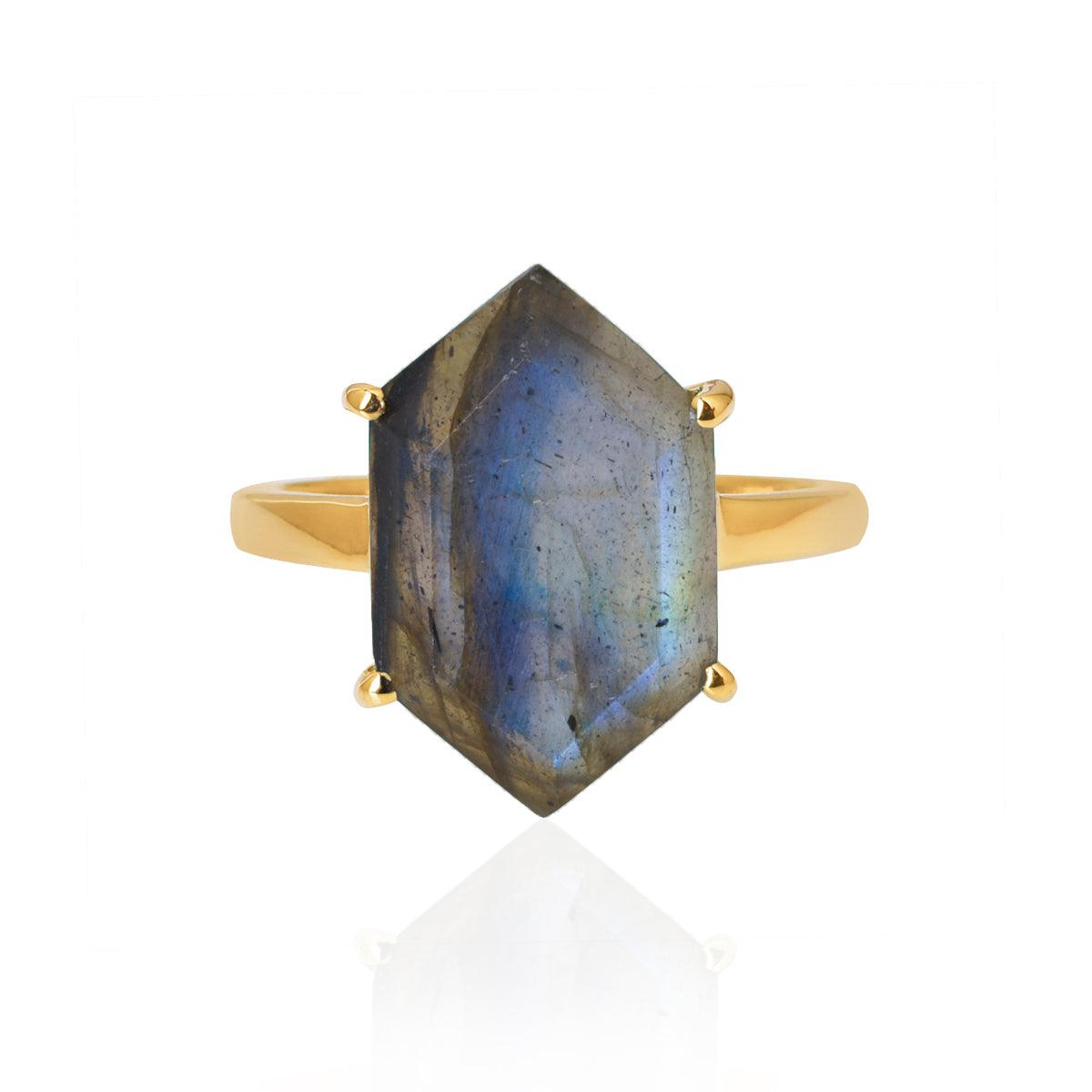 Labradorite Gold Over 925 Sterling Silver Bold Ring Jewelry - YoTreasure