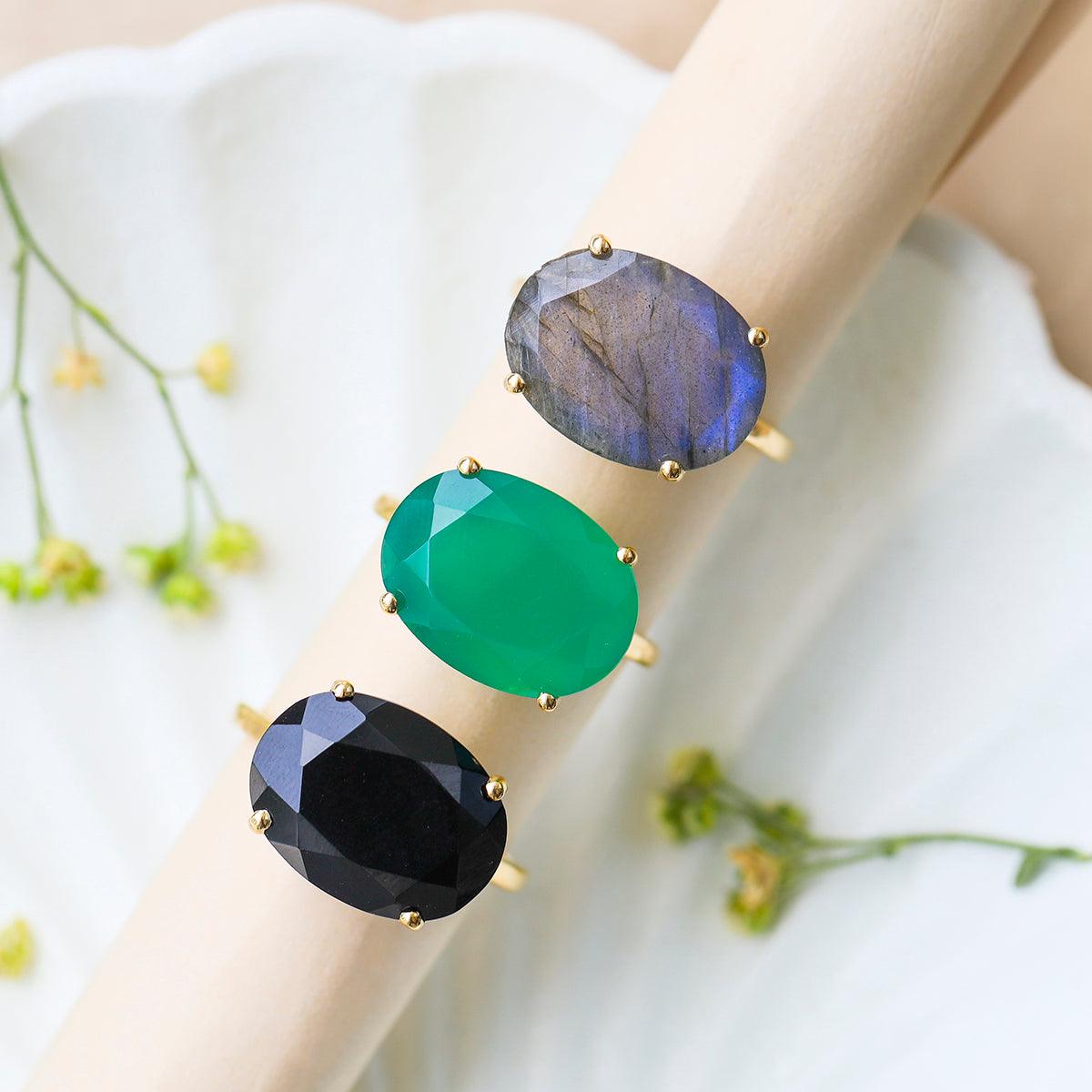 Black Onyx Solitaire Ring 14k Gold Over 925 Silver - YoTreasure