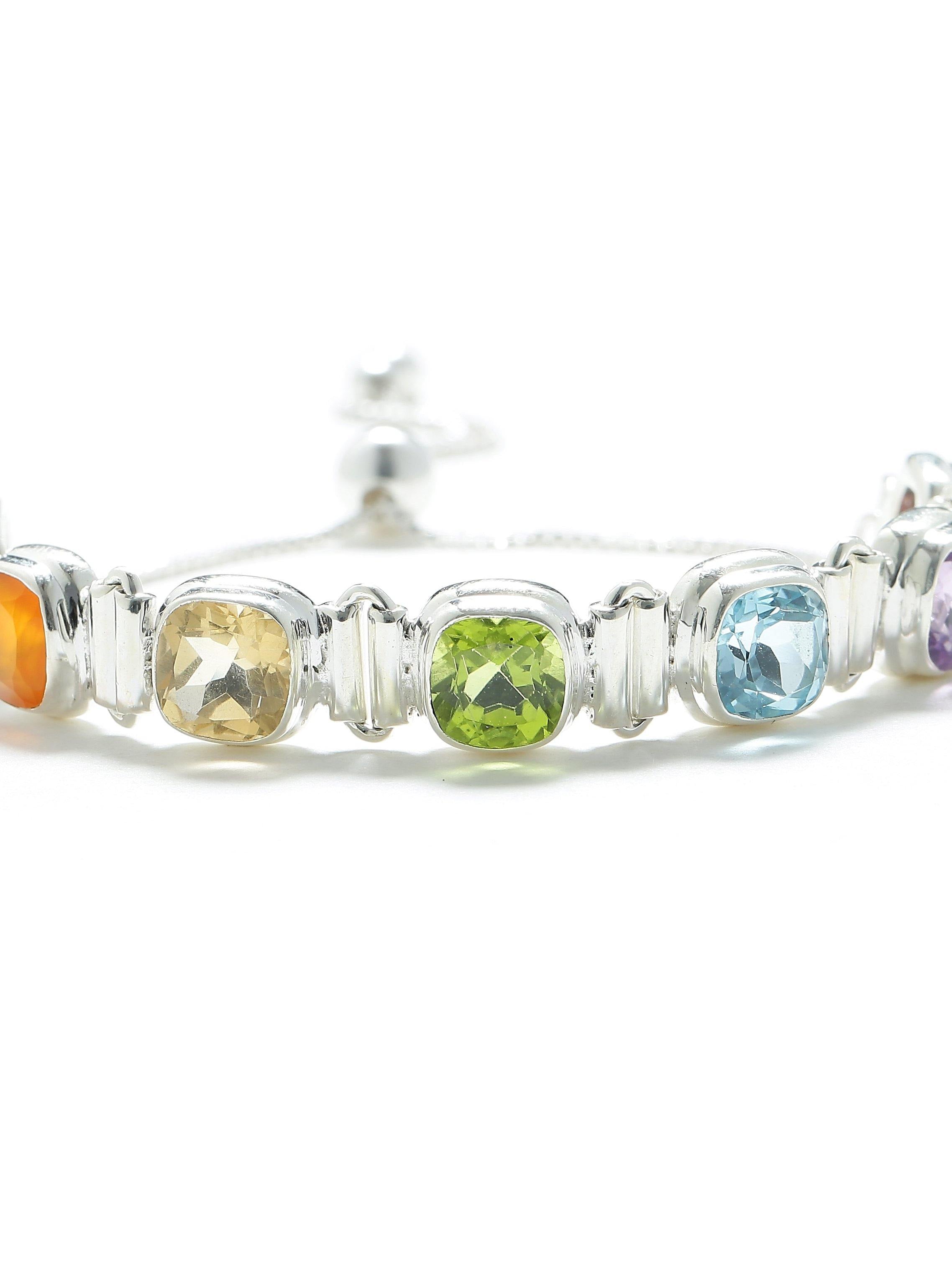 Chakra Stone Solid 925 Sterling Silver Link Chain Bracelet 8" - YoTreasure