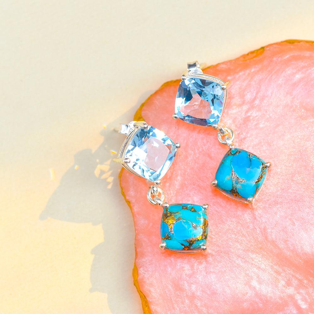 Blue Topaz Turquoise Solid 925 Sterling Silver Drop Earrings Jewelry - YoTreasure