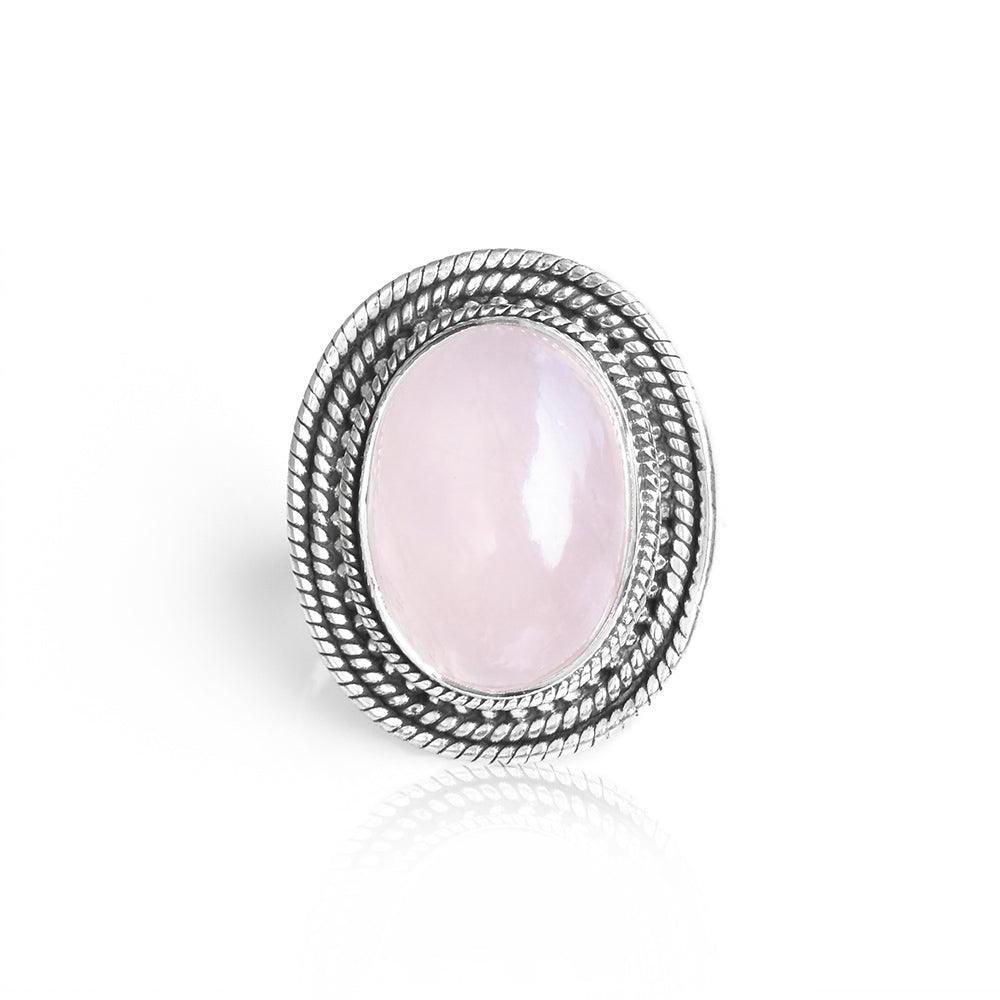 Rose Quartz Solid 925 Sterling Silver Ring Jewelry - YoTreasure