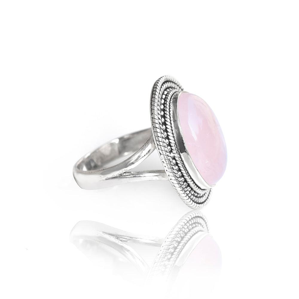 Rose Quartz Solid 925 Sterling Silver Ring Jewelry - YoTreasure