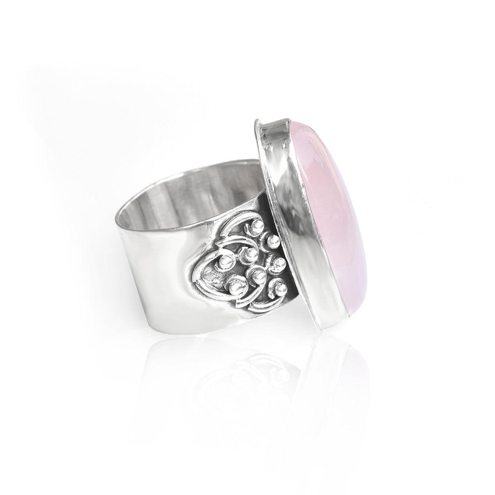Rose Quartz Solid 925 Sterling Silver Ring Jewelry - YoTreasure