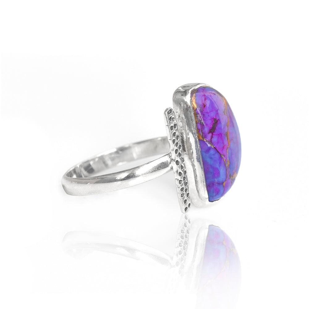 Purple Copper Turquoise Solid 925 Sterling Silver Ring Jewelry - YoTreasure