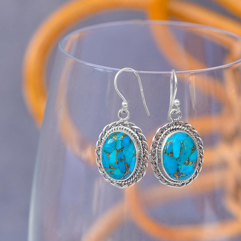 Blue Copper Turquoise Solid 925 Sterling Silver Dangle Earrings Jewelry - YoTreasure