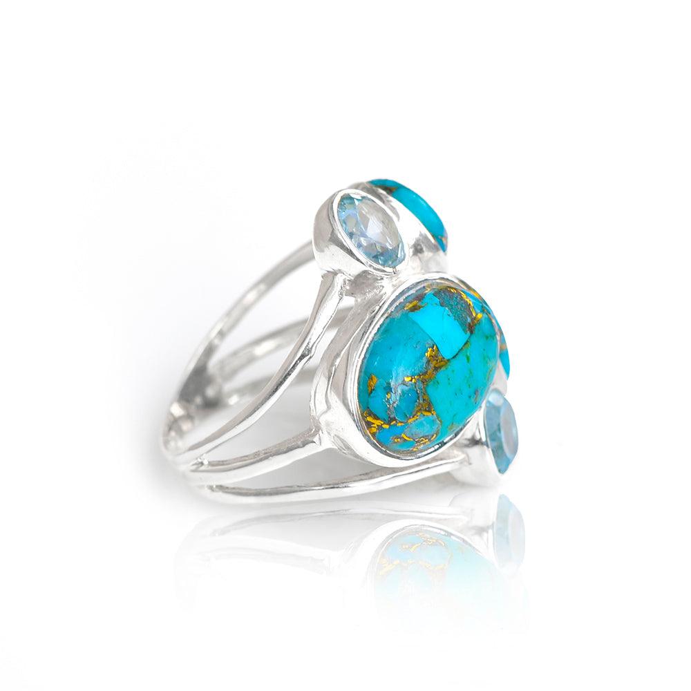 Blue Copper Turquoise Solid 925 Sterling Silver Designer Ring Jewelry - YoTreasure