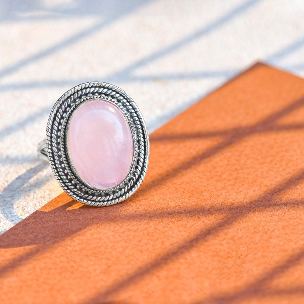 Rose Quartz Solid 925 Sterling Silver Ring Jewelry - YoTreasure