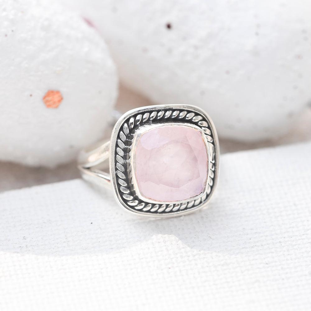 Rose Quartz Solid 925 Sterling Silver Split Shank Ring Jewelry - YoTreasure