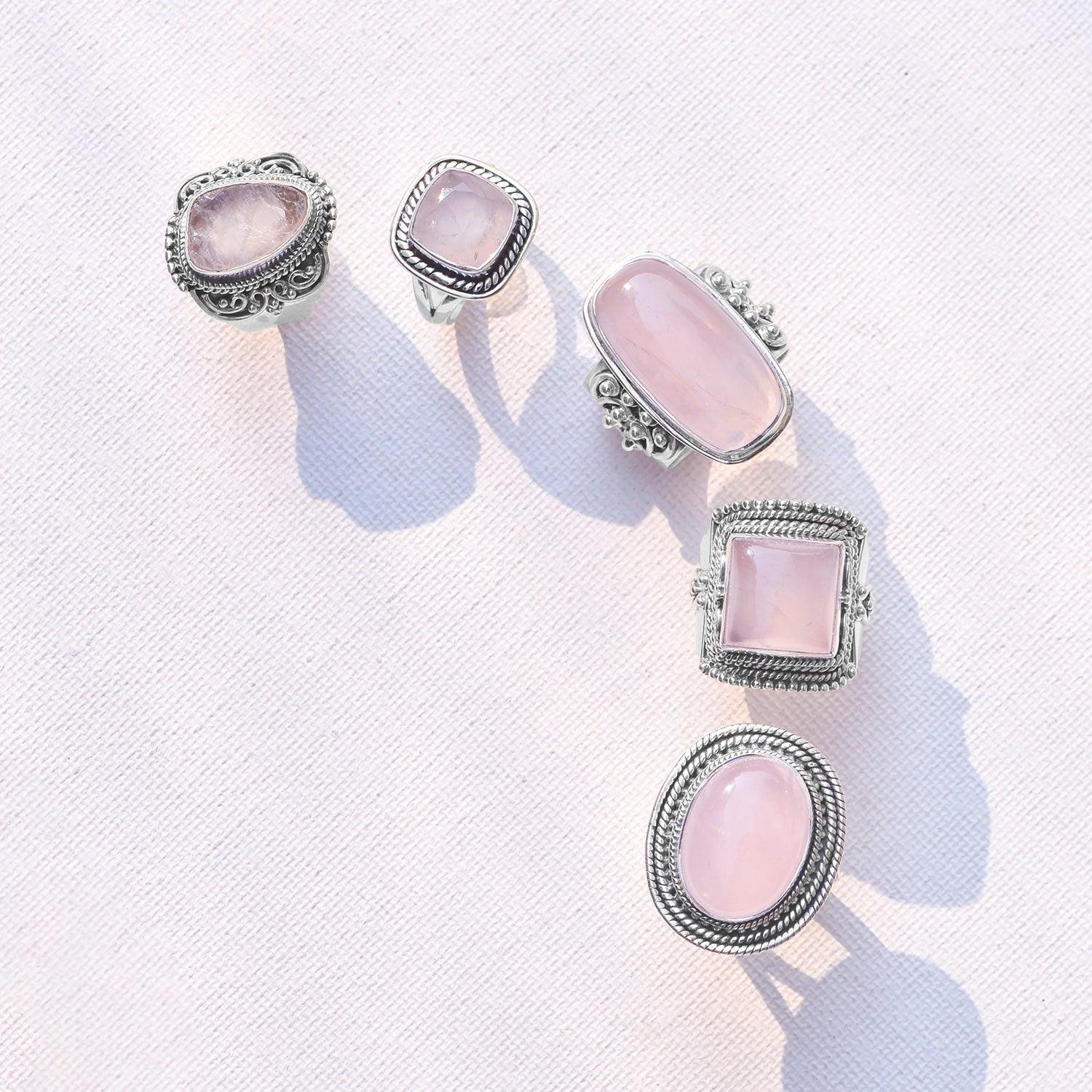 Rose Quartz Solid 925 Sterling Silver Ring Jewelry - YoTreasure