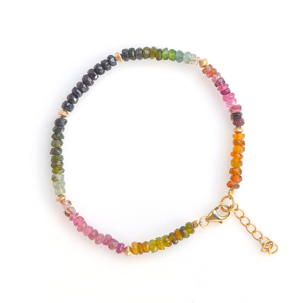 Multi Tourmaline Solid 925 Sterling Silver Gold Plated Link Chain Bracelet 8" - YoTreasure
