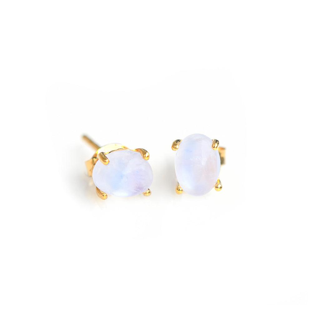 1.50 Ct. Rainbow Moonstone Solid 10K Yellow Gold Stud Earrings - YoTreasure