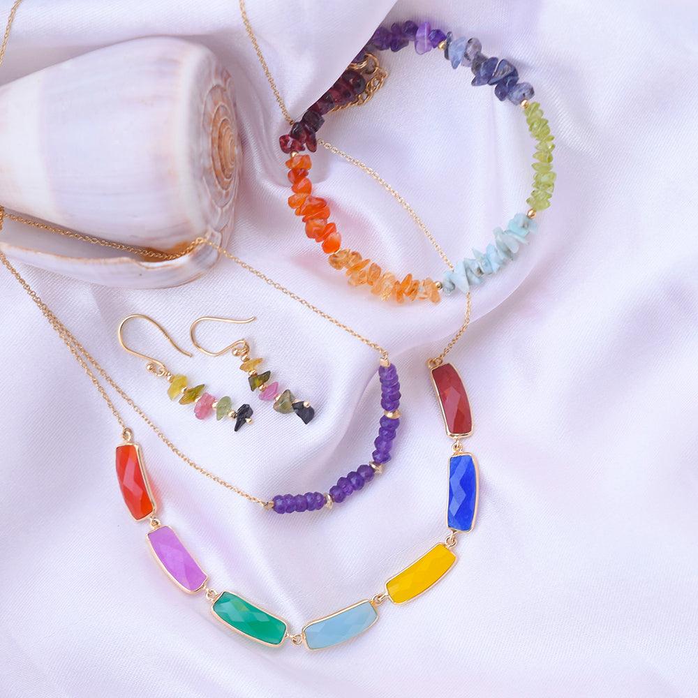 Chakra Stone Solid 925 Sterling Silver Gold Plated Link Chain Bracelet 8" - YoTreasure