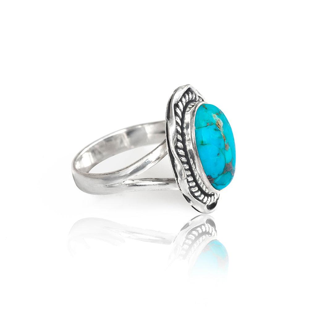 Blue Copper Turquoise Solid 925 Sterling Silver Split Shank Ring Jewelry - YoTreasure