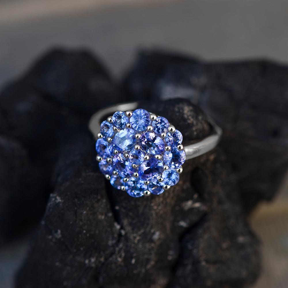 Tanzanite Solid 925 Sterling Silver Cluster Ring Jewelry - YoTreasure
