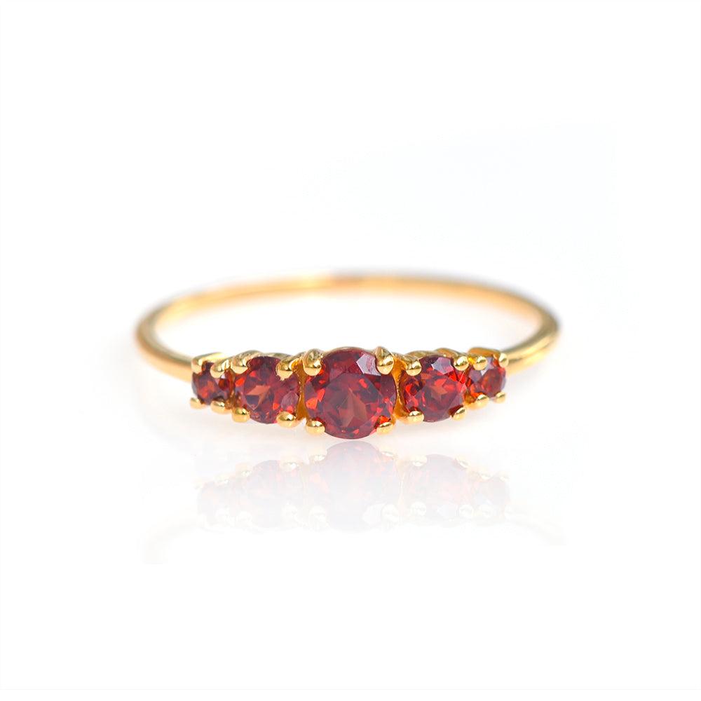 Garnet Solid 925 Sterling Silver Gold Plated Band Ring - YoTreasure