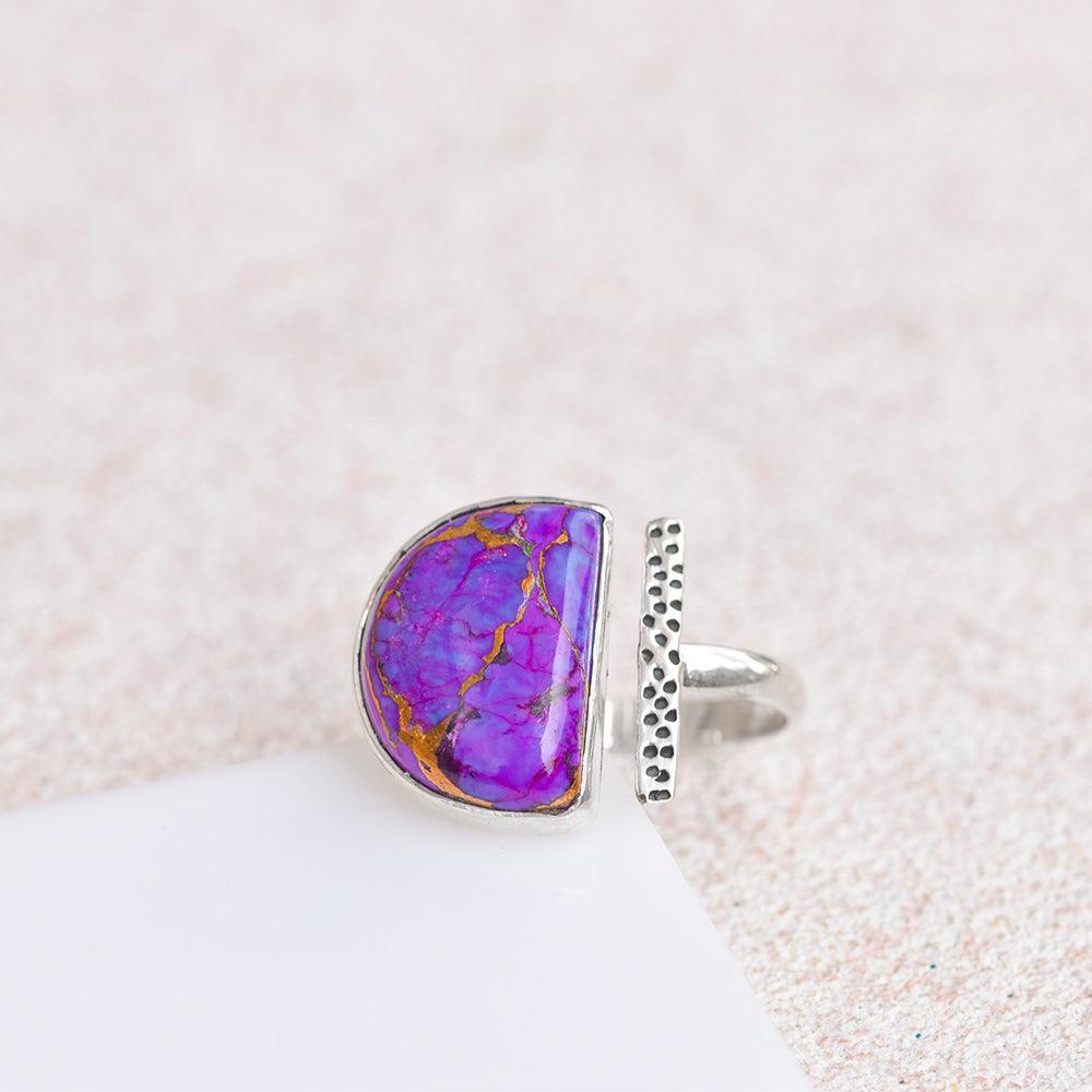 Purple Copper Turquoise Solid 925 Sterling Silver Ring Jewelry - YoTreasure