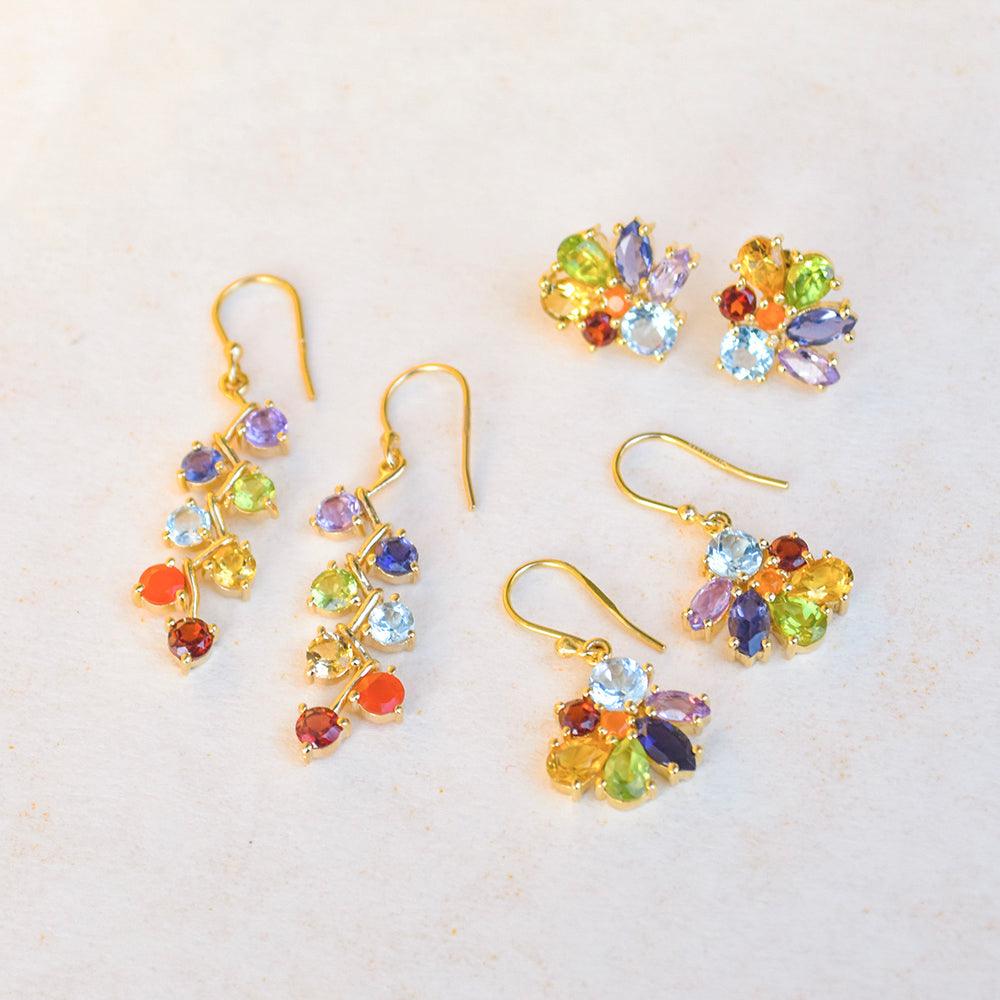 Chakra Stone Solid 925 Silver Gold Plated Dangle Earrings - YoTreasure
