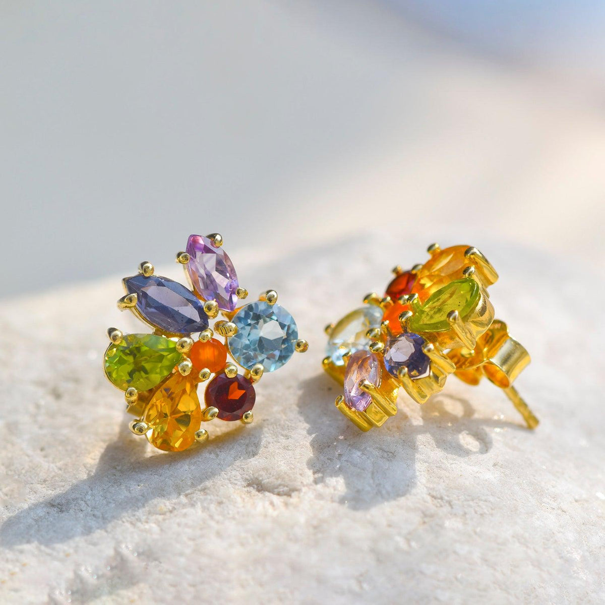Chakra Stone Solid 925 Silver Gold Plated Stud Earrings Jewelry - YoTreasure