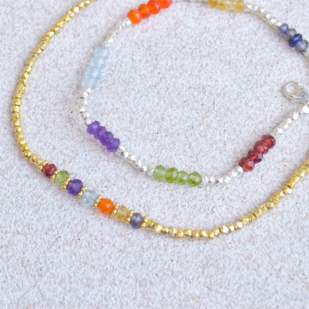Chakra Stone Solid 925 Sterling Silver Gold Plated Link Chain Bracelet 8" - YoTreasure