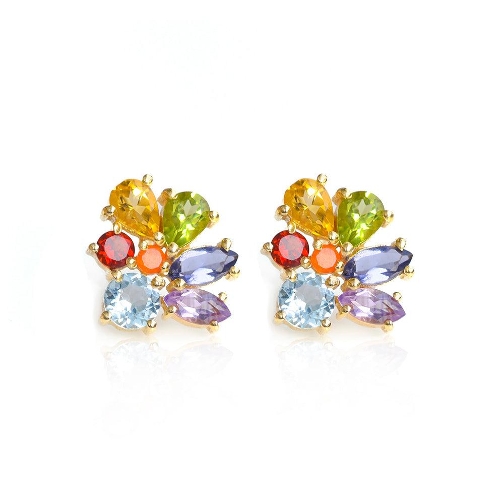 Chakra Stone Solid 925 Silver Gold Plated Stud Earrings Jewelry - YoTreasure