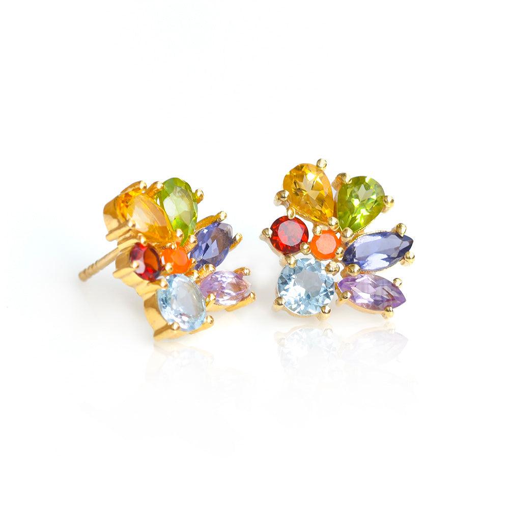 Chakra Stone Solid 925 Silver Gold Plated Stud Earrings Jewelry - YoTreasure