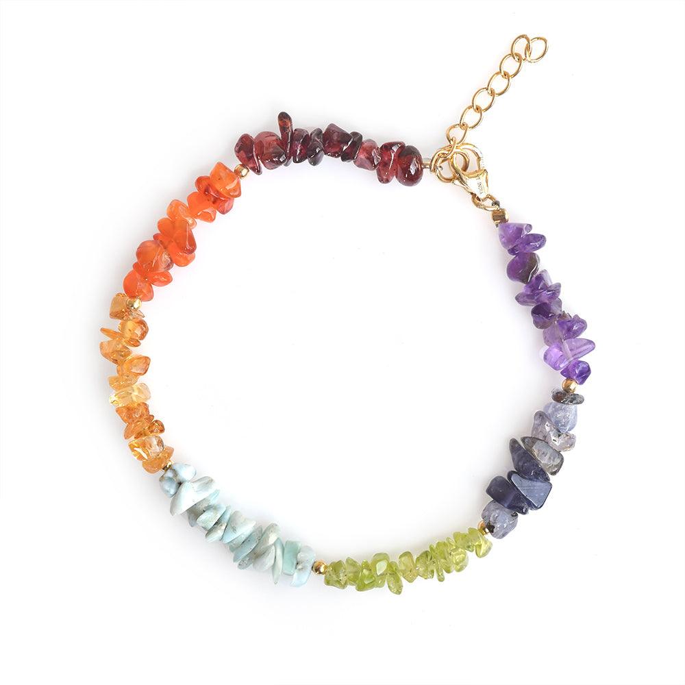 Chakra Stone Solid 925 Sterling Silver Gold Plated Link Chain Bracelet 8" - YoTreasure