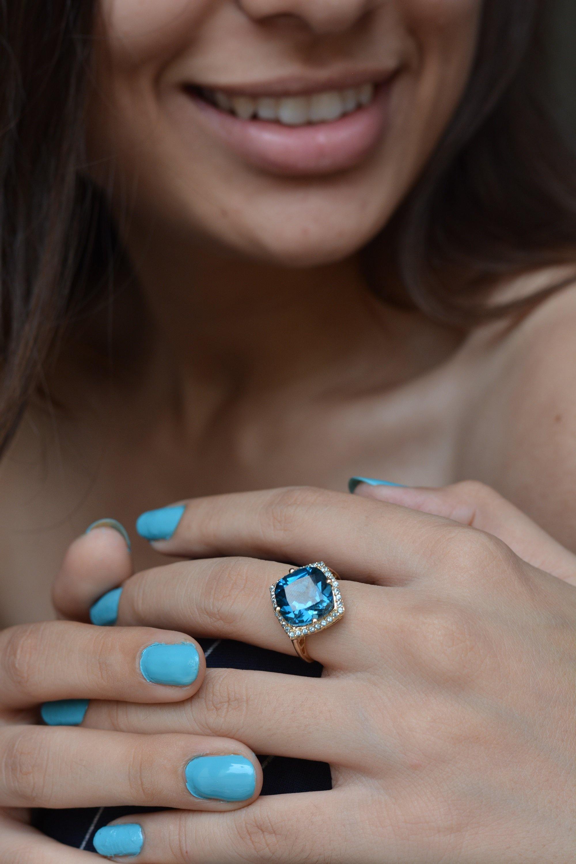 7.17 Ct London Blue Topaz Solid 14k Yellow Gold Ring Jewelry - YoTreasure