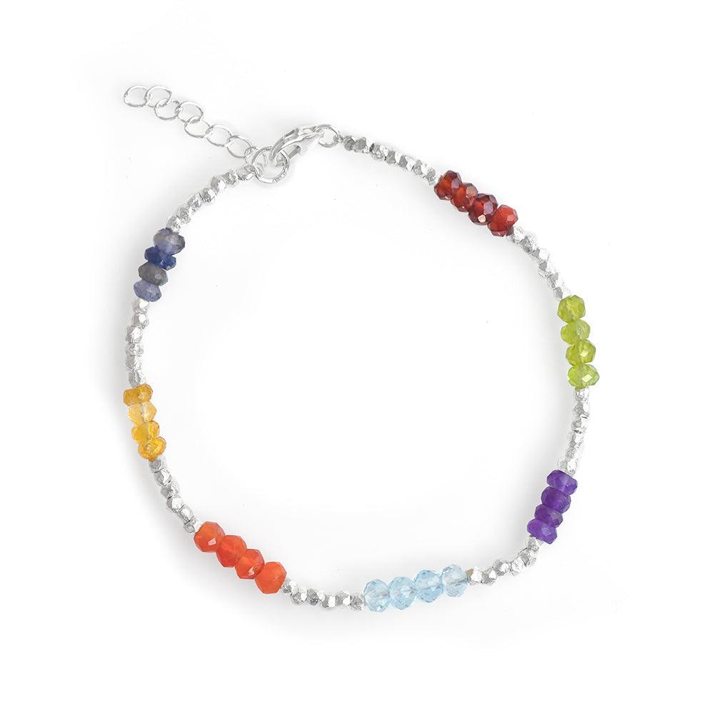 Chakra Stone Solid 925 Sterling Silver Beaded Link Chain Bracelet 8" - YoTreasure