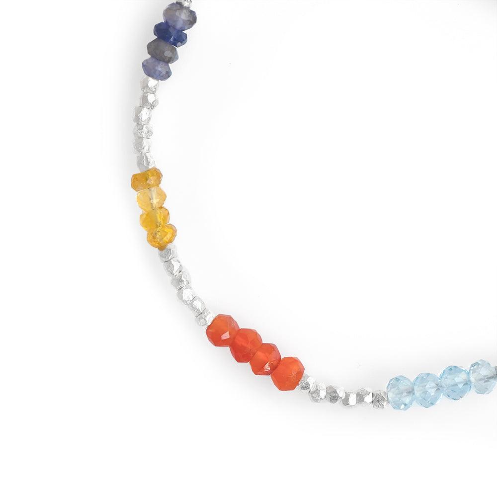 Chakra Stone Solid 925 Sterling Silver Beaded Link Chain Bracelet 8" - YoTreasure