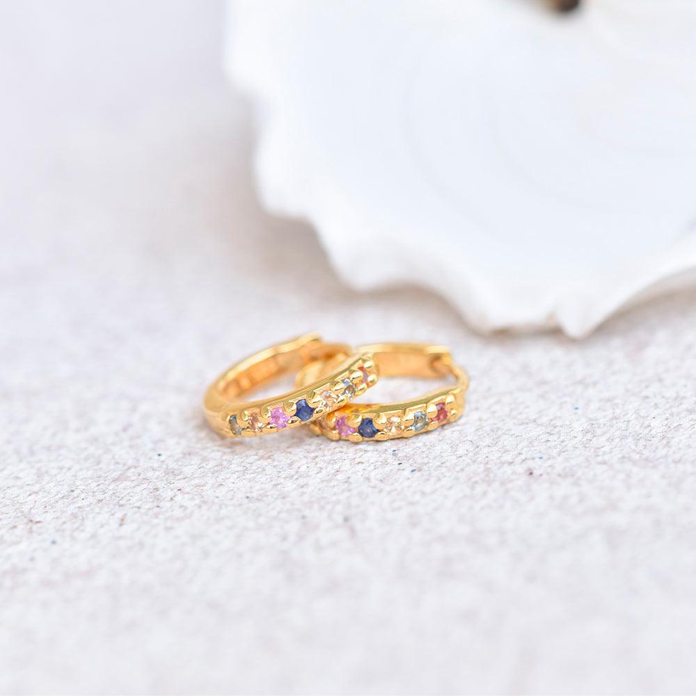 Multi Sapphire Solid 925 Sterling Silver Gold Plated Hoop Earrings Jewelry - YoTreasure