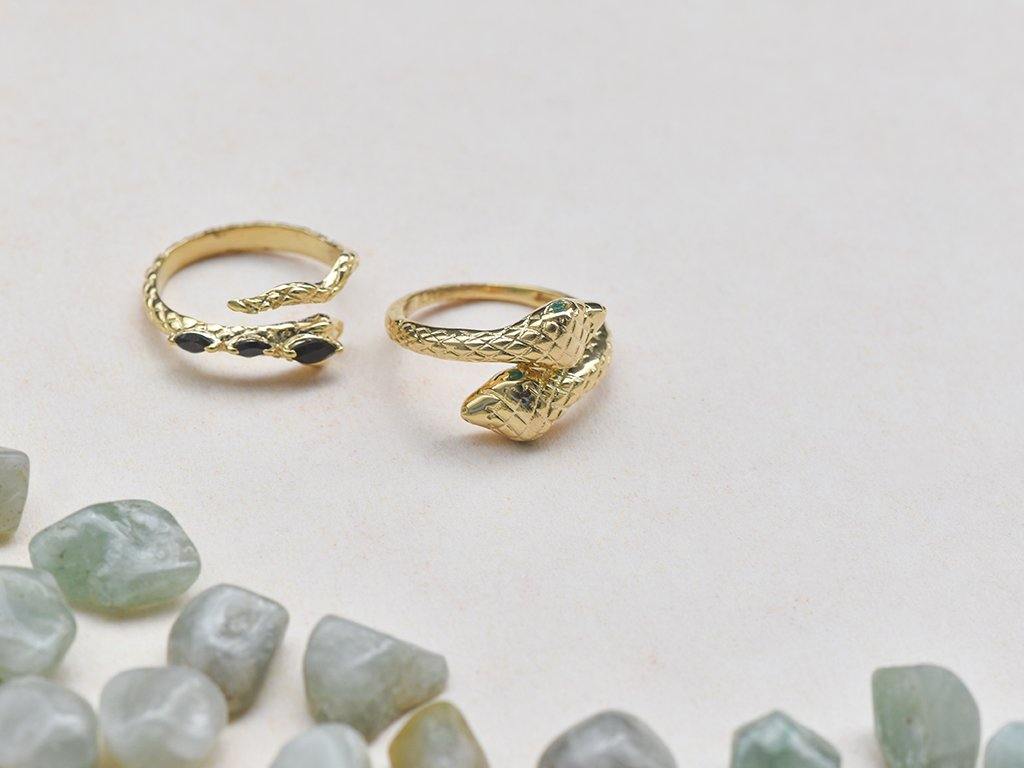 Black Onyx Solid 925 Sterling Silver Gold Plated Snake Ring Genuine Gemstone Jewelry - YoTreasure