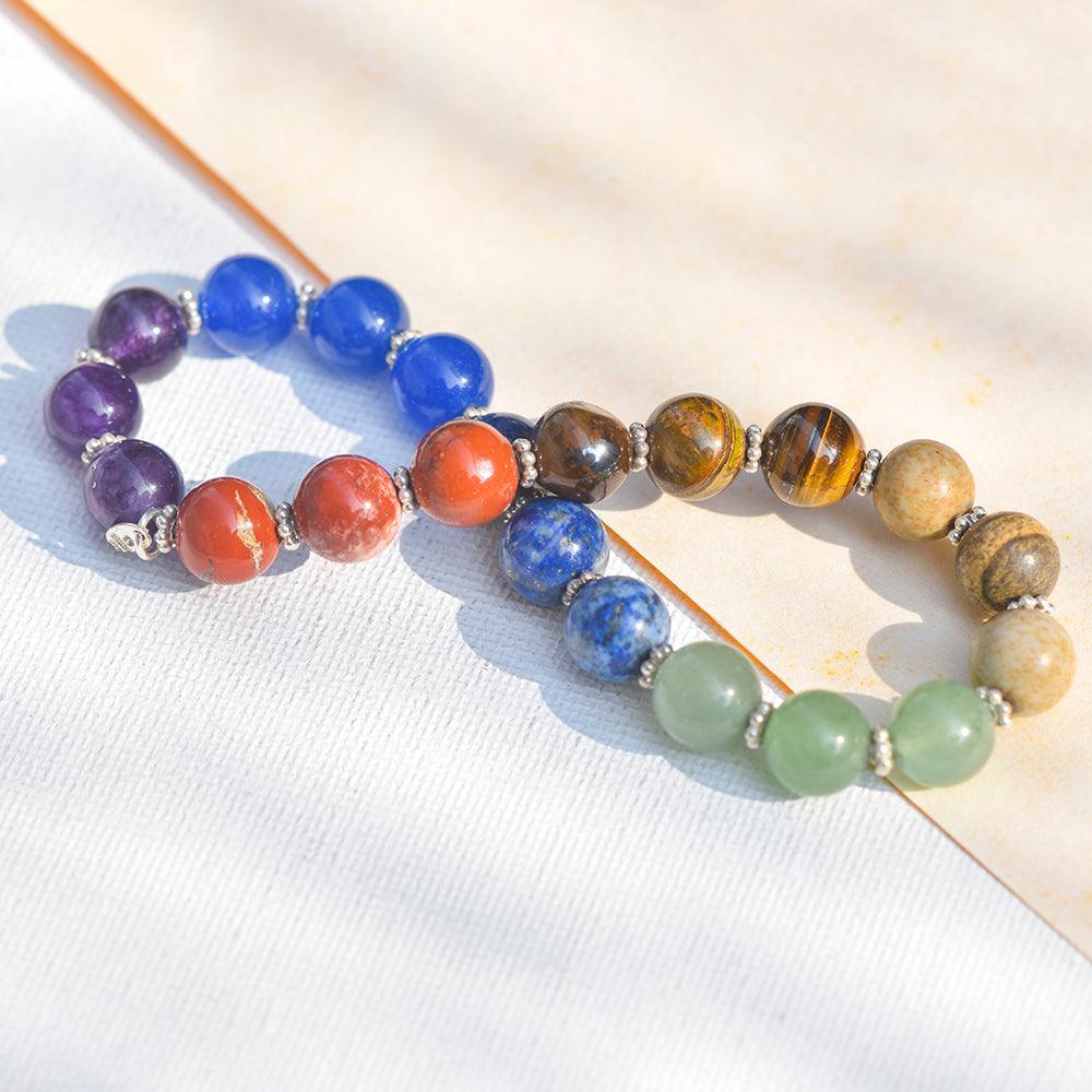 Chakra Stone Solid 925 Sterling Silver Bracelet 8" - YoTreasure