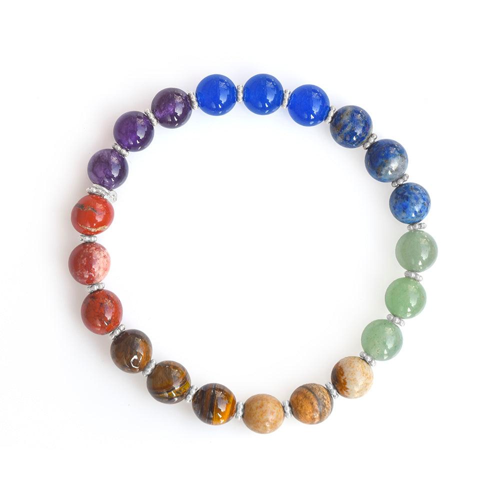 Chakra Stone Solid 925 Sterling Silver Bracelet 8" - YoTreasure